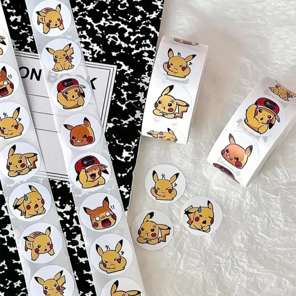 500pcs/roll Pokemon Pikachu Cartoon Sticker Cute Sticker #New - Picture 4 of 4